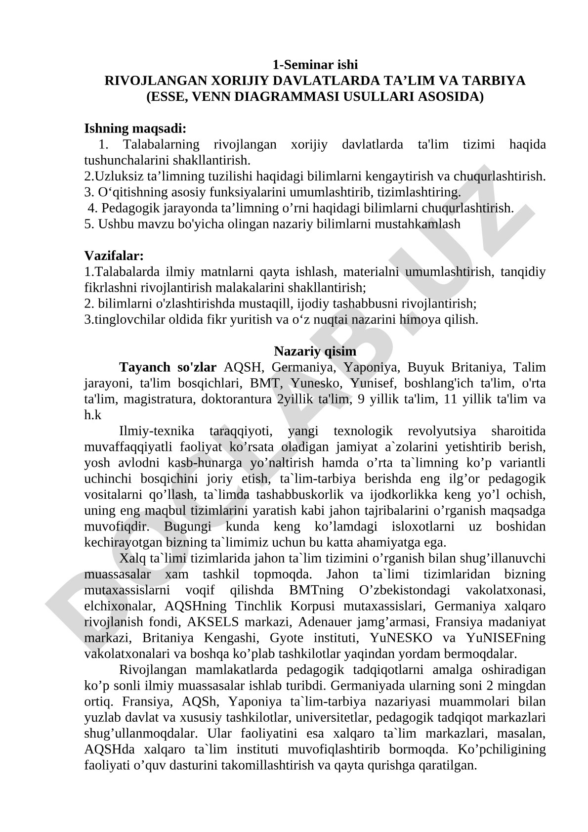 Rivojlangan xorijiy davlatlarda ta'lim va tarbiya