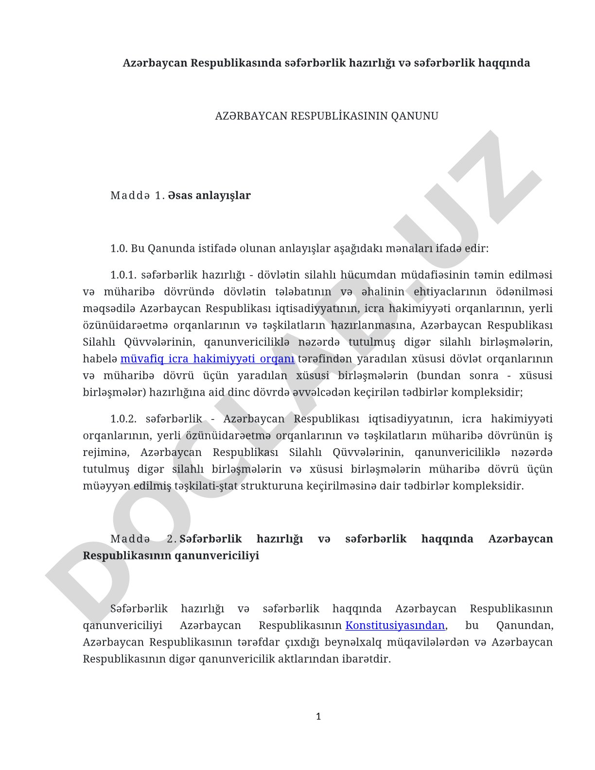 Azərbaycan Respublikasında səfərbərlik hazırlığı və səfərbərlik