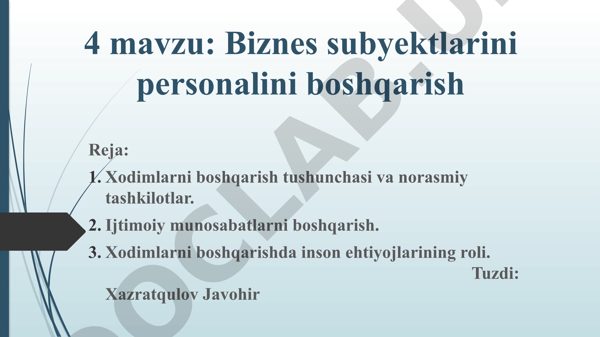 Biznes subyektlarini personalini boshqarish