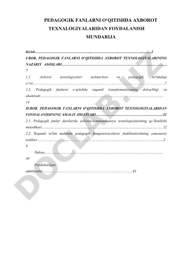 Pedagogik fanlarni o‘qitishda axborot texnologiyalaridan foydalanish