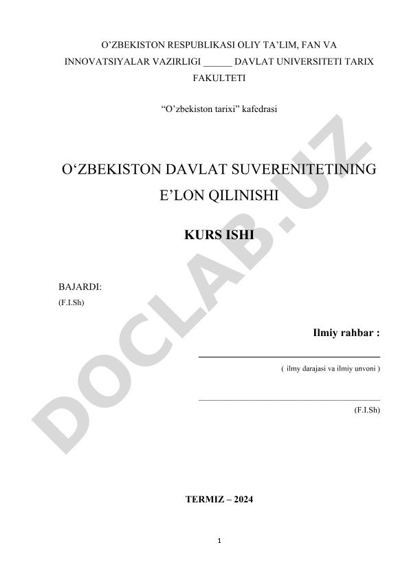 O‘zbekiston davlat suverenitetining e’lon qilinishi