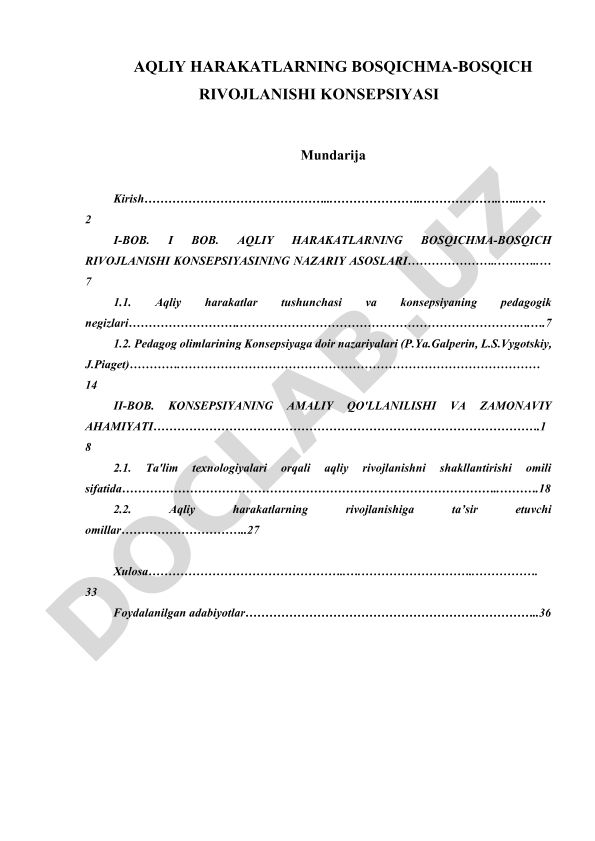 Aqliy harakatlarning bosqichma-bosqich rivojlanishi konsepsiyasi