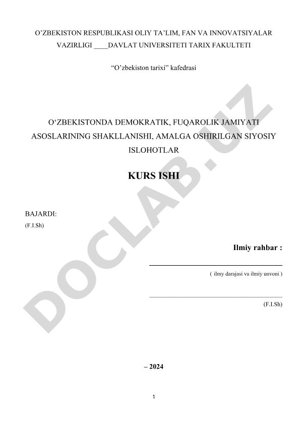 O'zbekiston Respublikasida huquqiy davlat qurish va fuqarolik jamiyatini shakillantirish