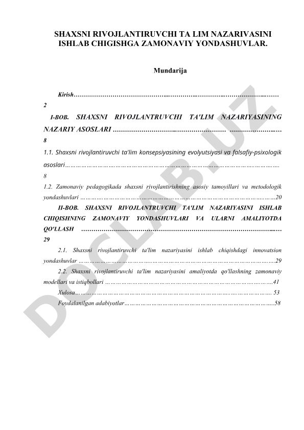 Shaxsni rivojlantiruvchi ta'lim nazariyasini ishlab chiqishga zamonaviy yondashuvlar