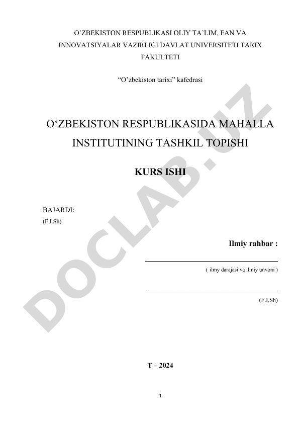 O'zbekiston Respublikasida mahalla institutining tashkil topishi