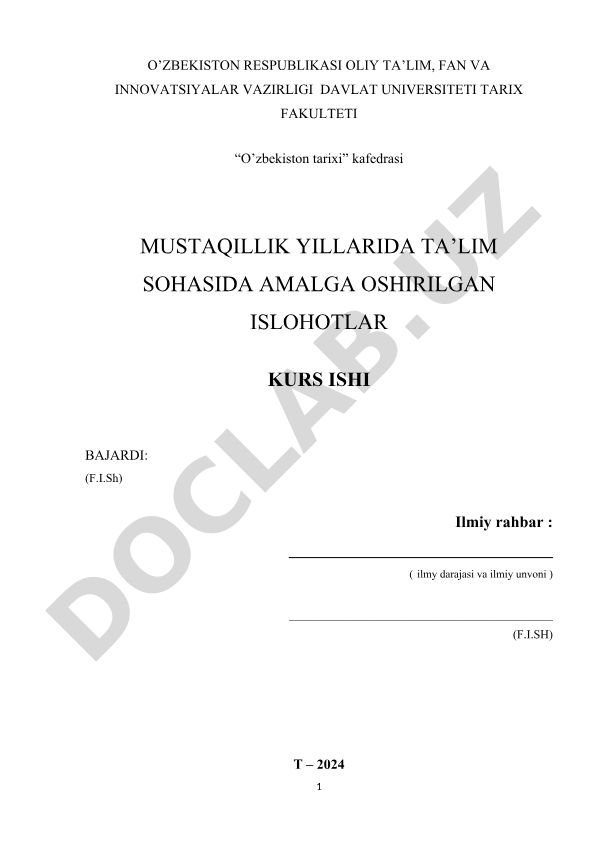 Mustaqillik yillarida ta'lim sohasida amalga oshirilgan islohotlar