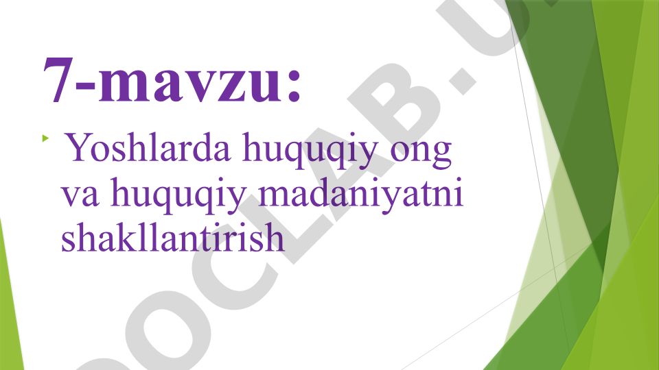 Yoshlarda huquqiy ong va huquqiy madaniyatni shakllantirish