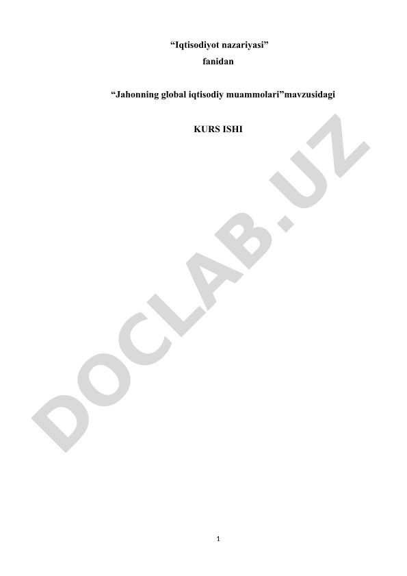 Jahonning global iqtisodiy muammolari