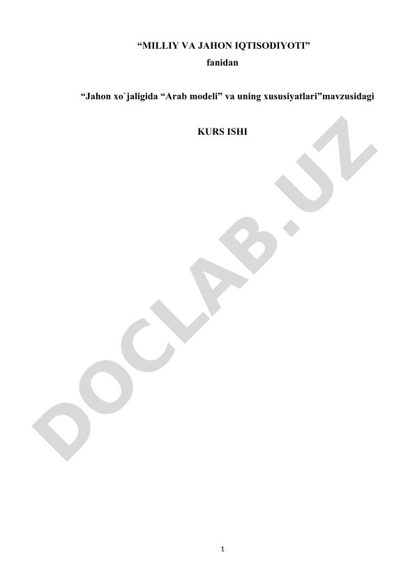 Jahon xo'jaligida “Arab modeli” va uning xususiyatlari