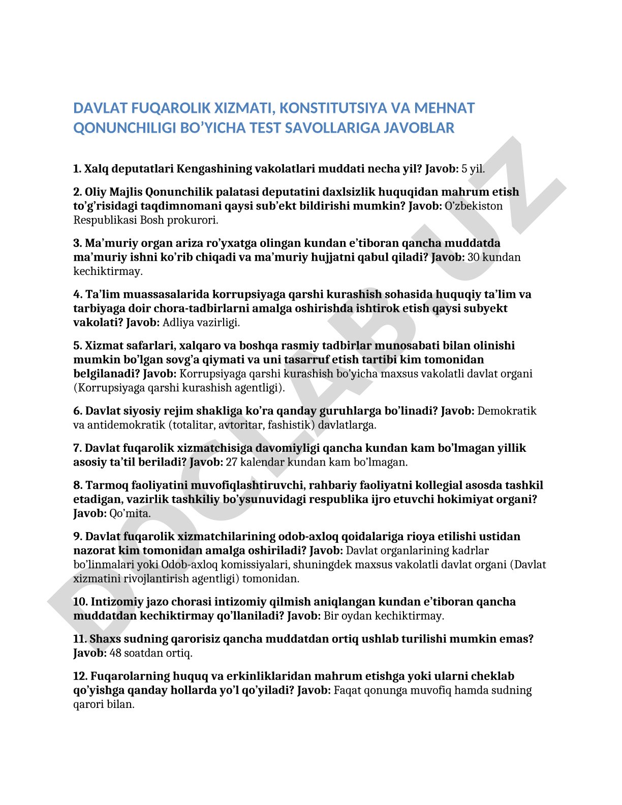 Milliy qonunchilik savollarga javob