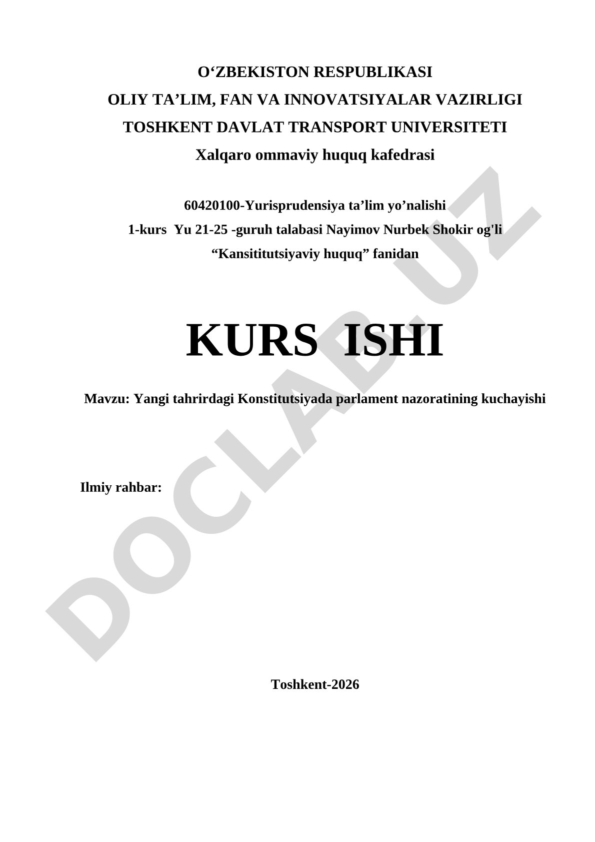 Yangi tahrirdagi Konstitutsiyada parlament nazoratining kuchayishi