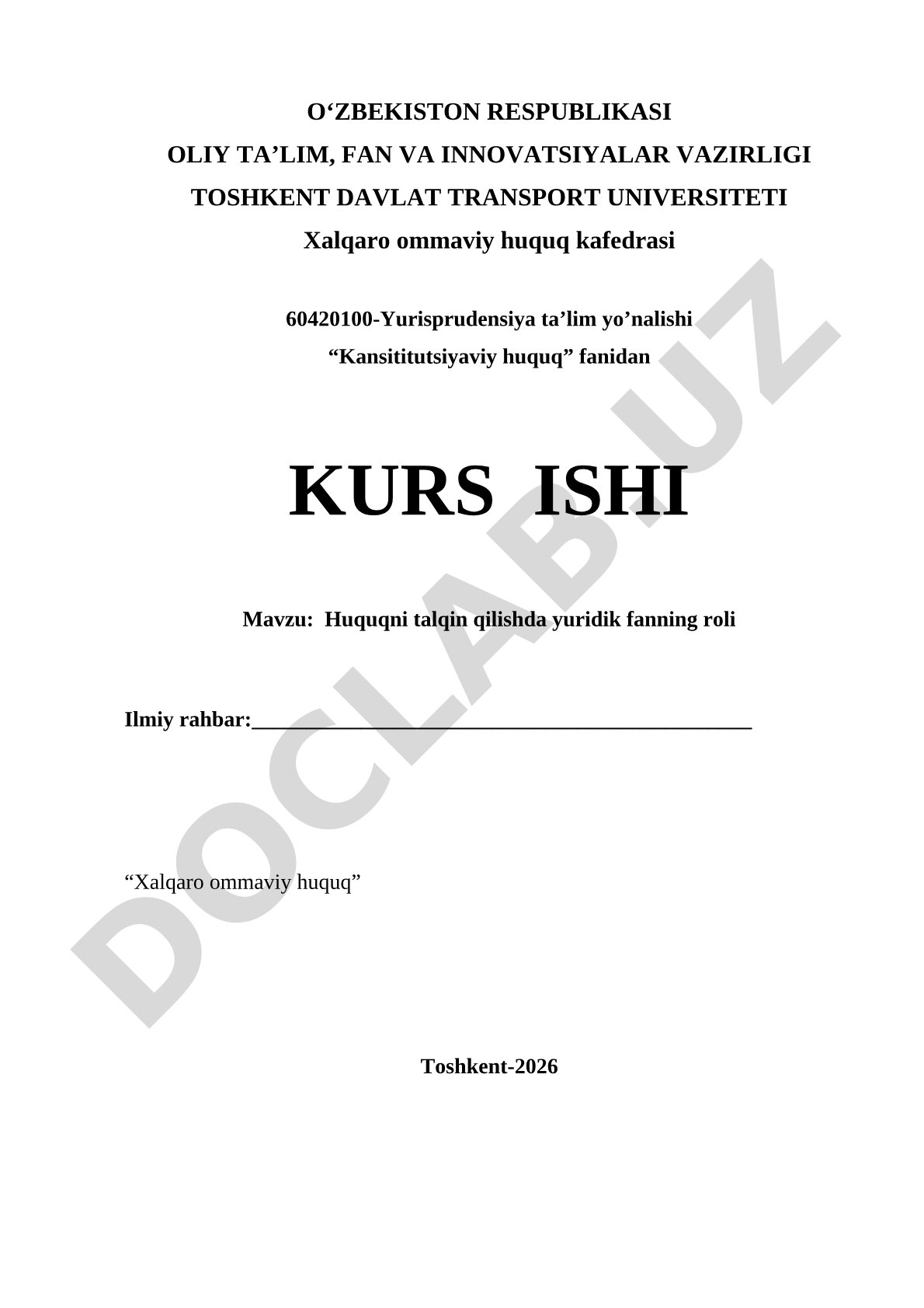 Huquqni talqin qilishda yuridik fanning roli