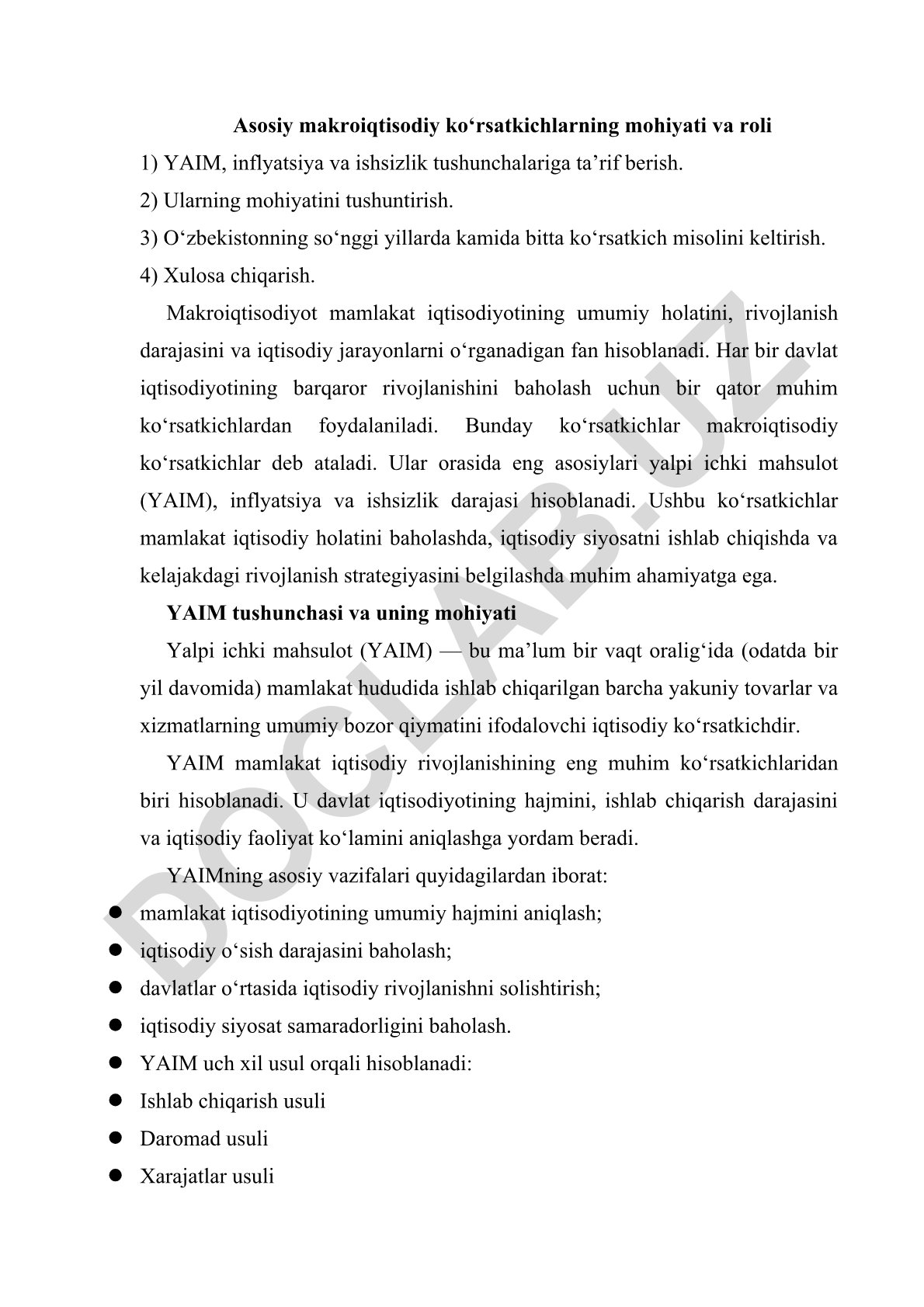 Asosiy makroiqtisodiy ko‘rsatkichlarning mohiyati va roli