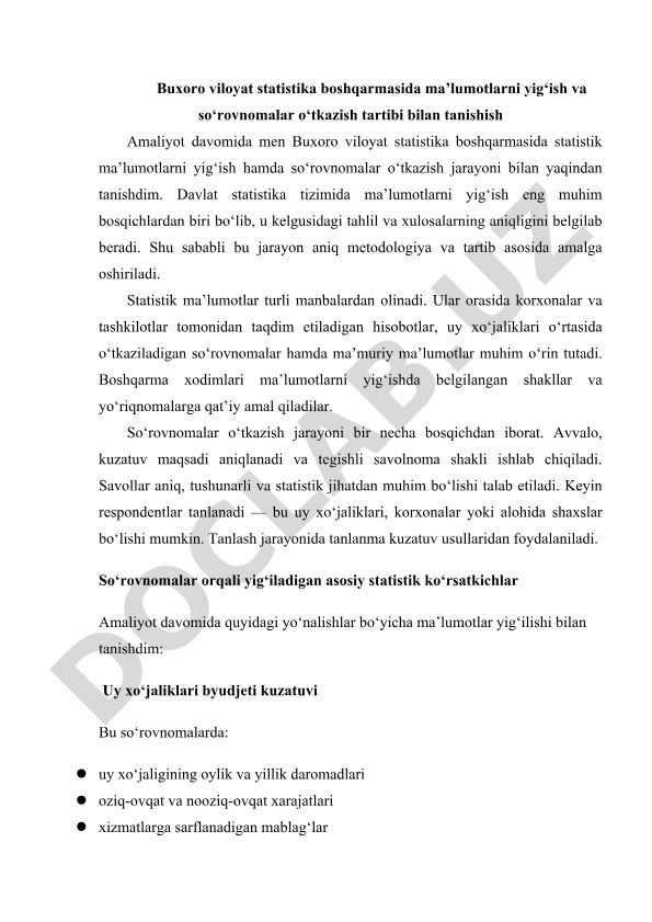 Statistik ma'lumotlarni yig'ish va so'rovnomalar o'tkazish tartibi