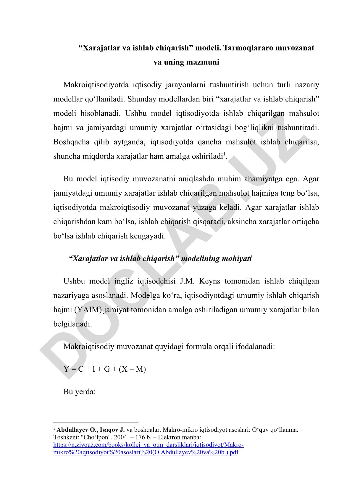Xarajatlar va ishlab chiqarish modeli va tarmoqlararo muvozanat
