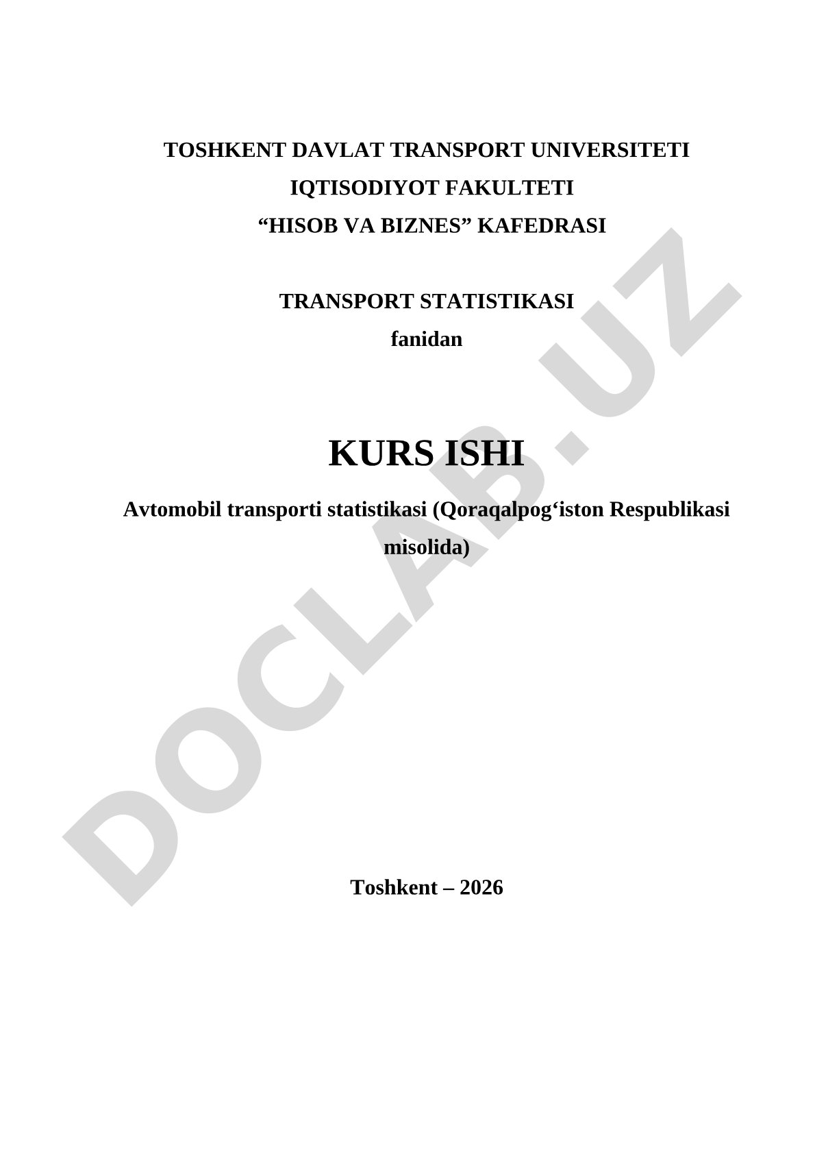 Avtomobil transporti statistikasi (Qoraqalpog‘iston Respublikasi misolida)