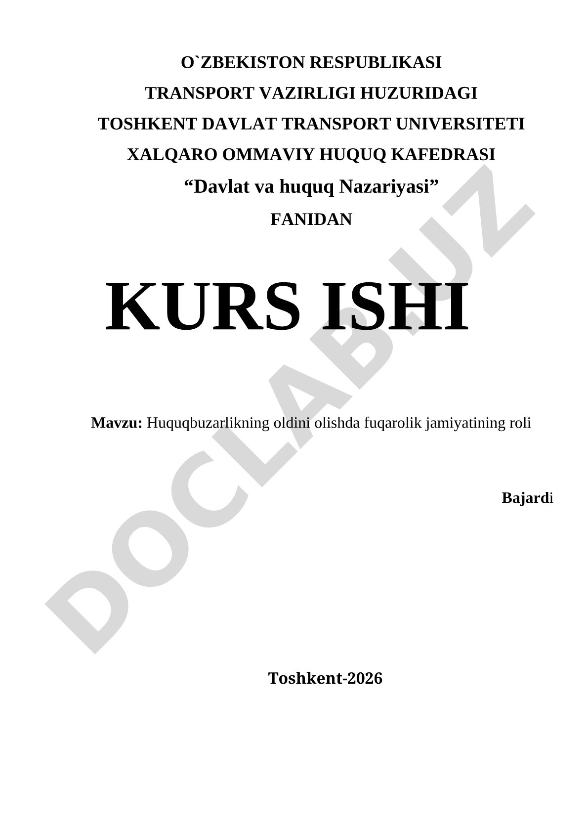 Huquqbuzarlikning oldini olishda fuqarolik jamiyatining roli