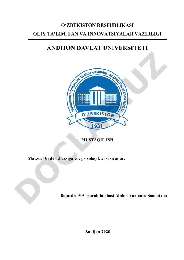 Dindor shaxsiga xos psixologik xususiyatlar