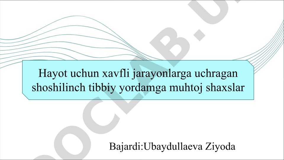 Shoshilinch tibbiy yordam ko'rsatish usullari va tashkil etish tizimi