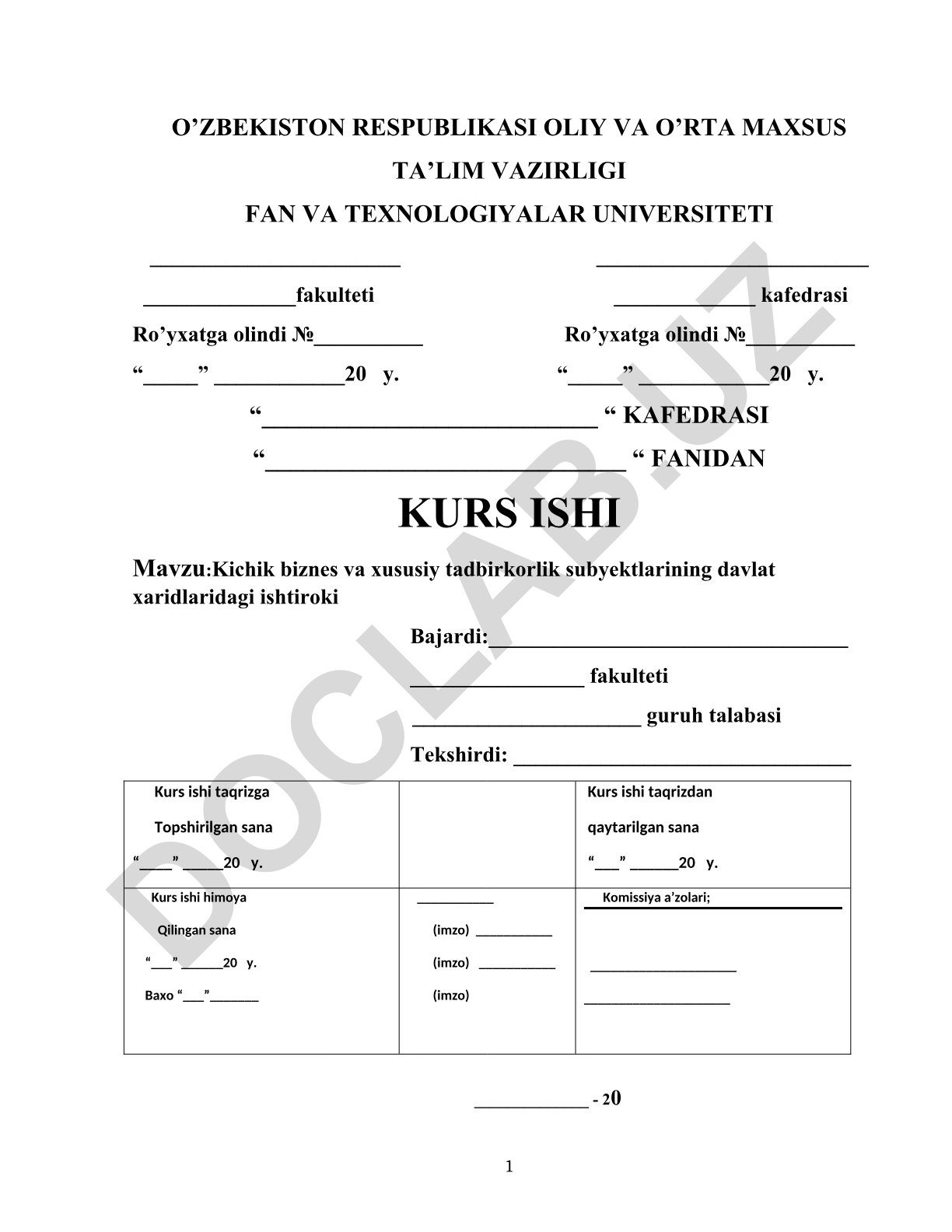Kichik biznes va xususiy tadbirkorlik subyektlarining davlat xaridlaridagi ishtiroki