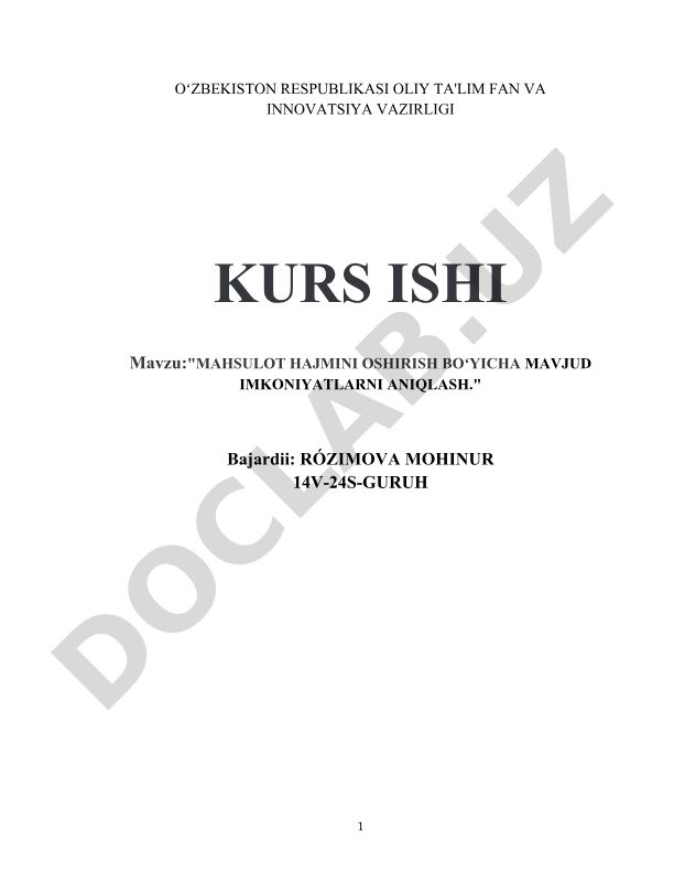 Mahsulot hajmini oshirish bo'yicha mavjud imkoniyatlarni aniqlash