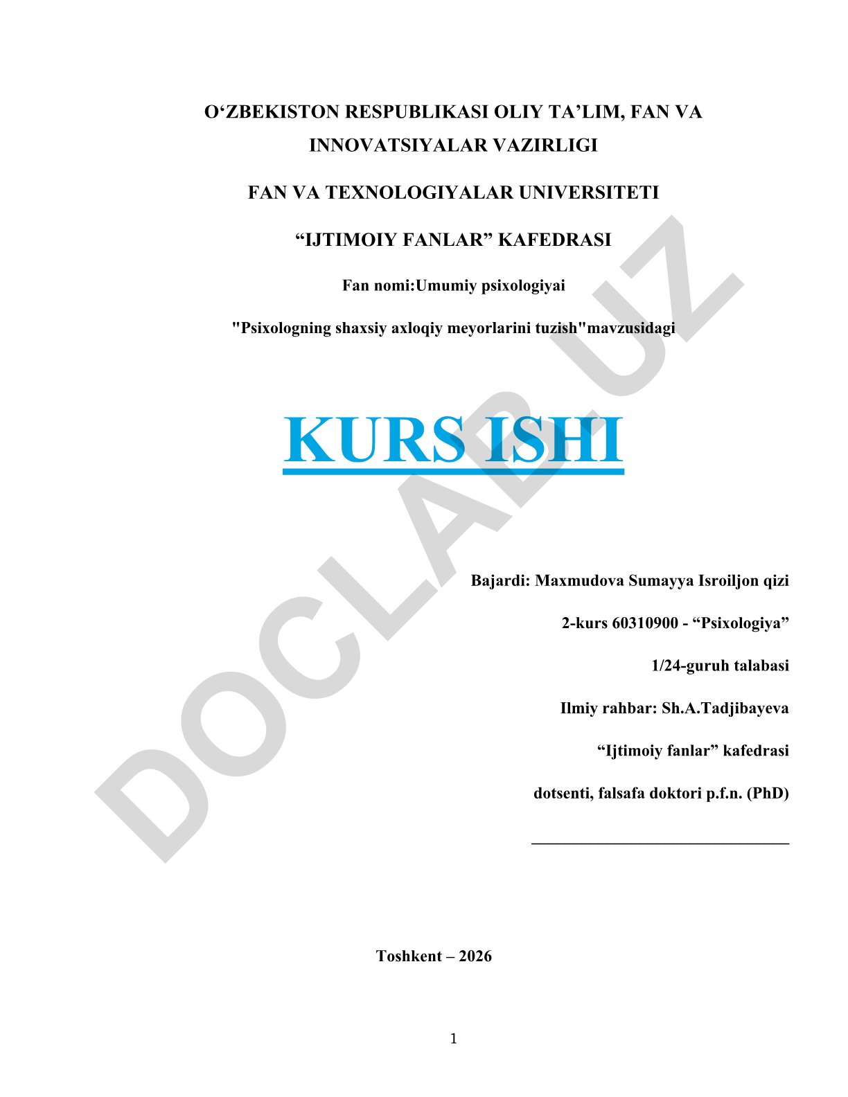 Psixologning shaxsiy axloqiy meyorlarini tuzish
