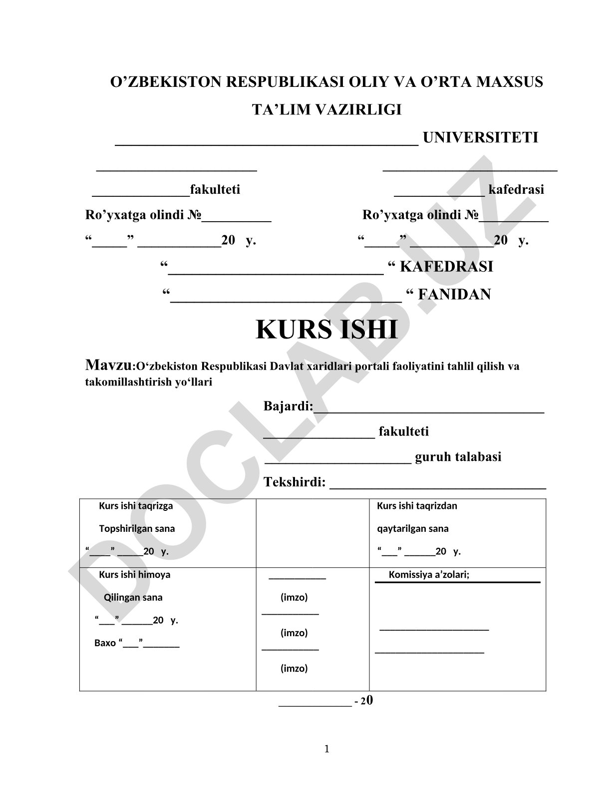 O‘zbekiston Respublikasi Davlat xaridlari portali faoliyatini tahlil qilish va takomillashtirish yo‘llari