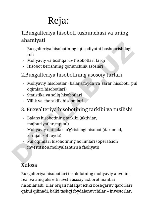 Buxgalteriya hisoboti tushunchasi, turlari va tuzilishi