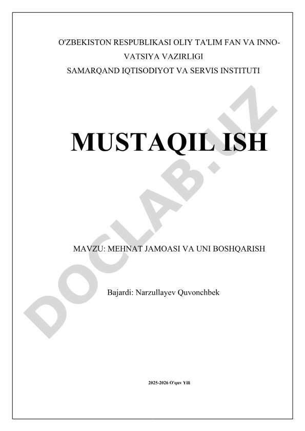 Mehnat jamoasi va uni boshqarish