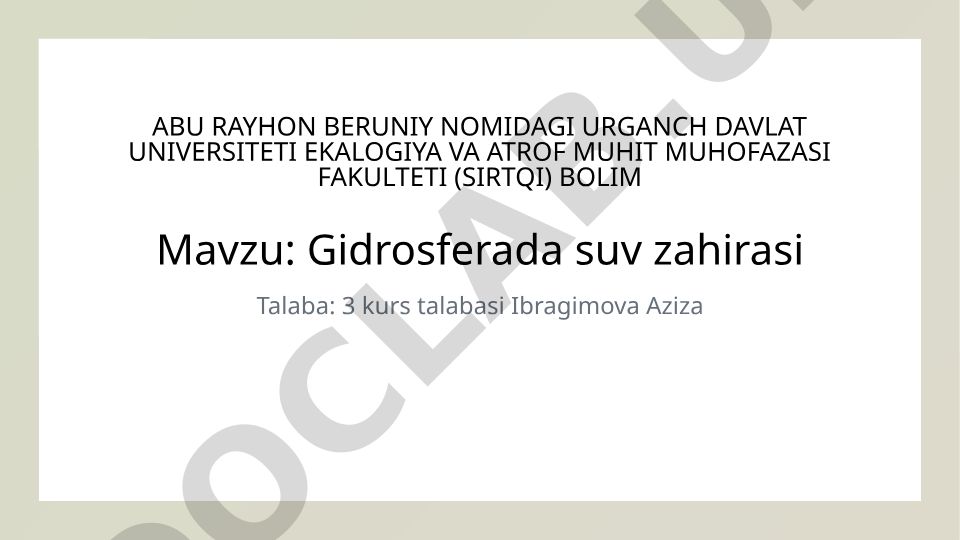 Gidrosferada suv zahirasi