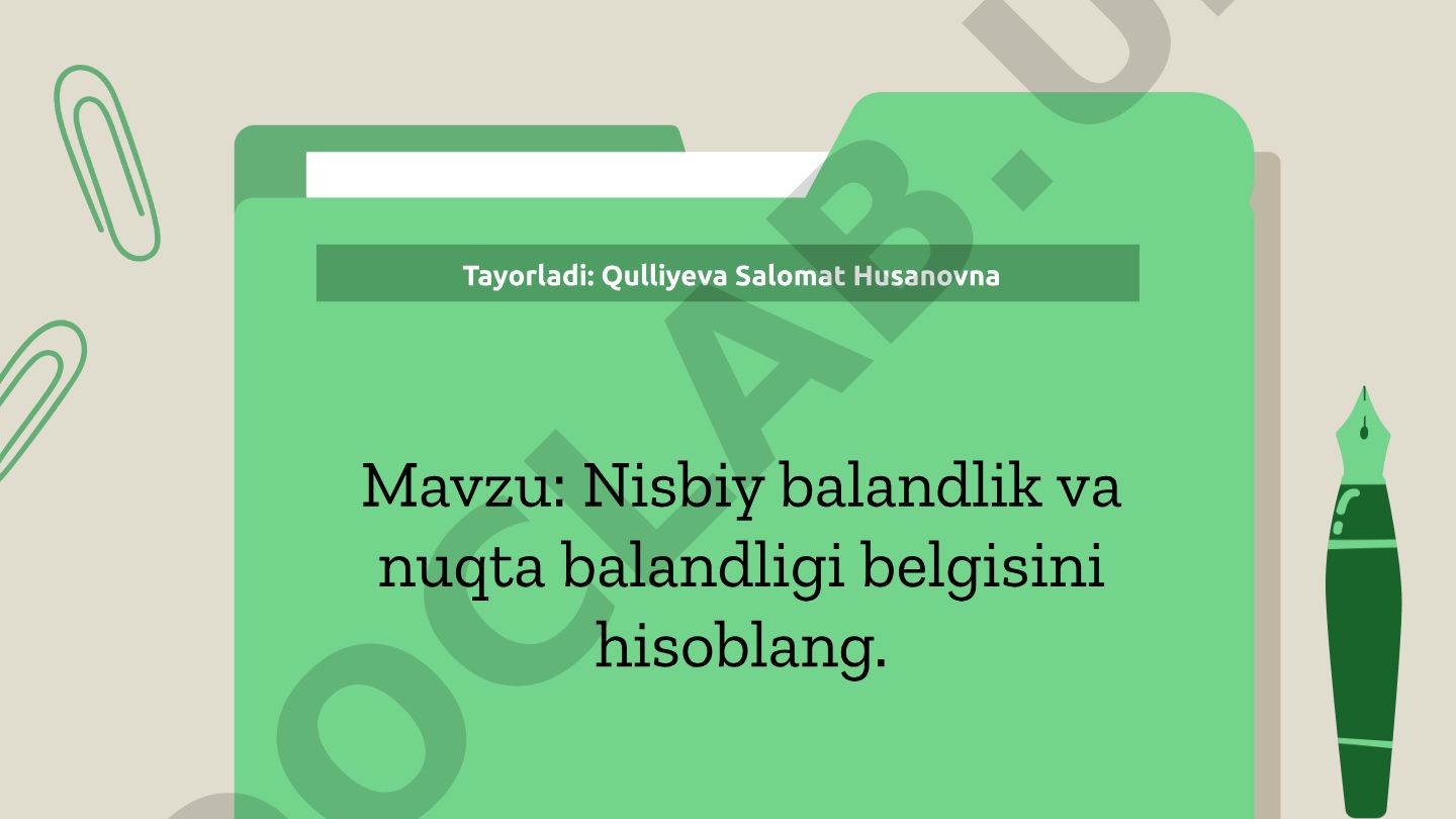 Nisbiy balandlik va nuqta balandligi belgisini hisoblang