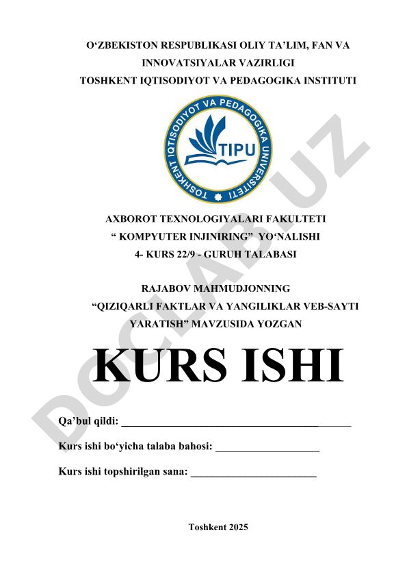 Qiziqarli faktlar va yangiliklar veb-sayti yaratish