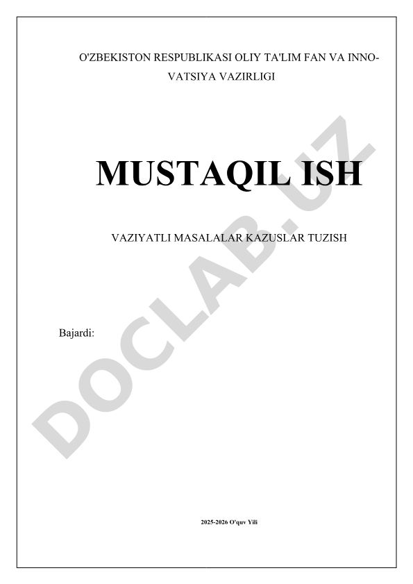 Vaziyatli masalalar kazuslar tuzishning asosiy konseptlari va metodlari