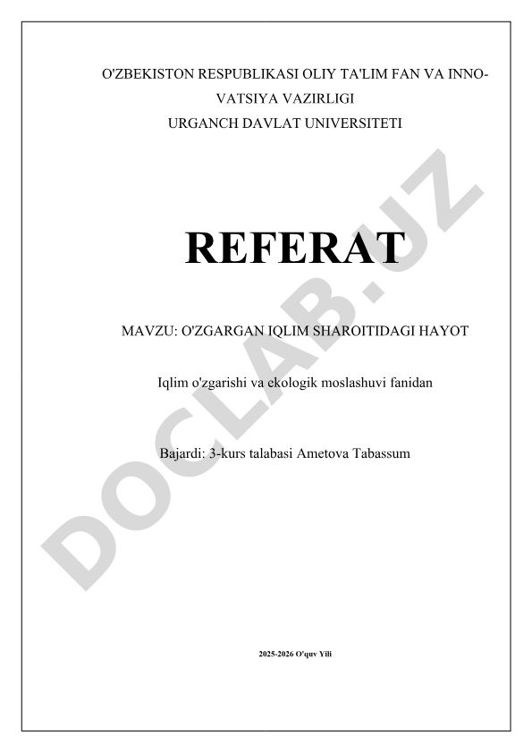 O'zgargan iqlim sharoitidagi hayot