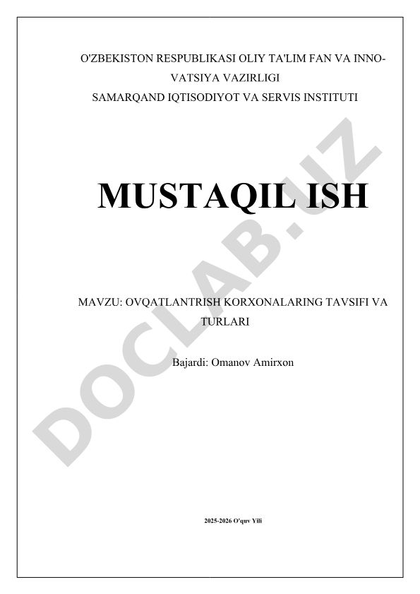 Ovqatlanish korxonalarining tavsifi va turlari