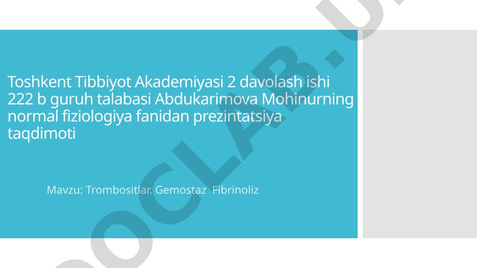Trombositlar. Gemostaz Fibrinoliz