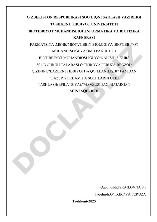 Lazer yordamida sochlarni olib tashlash (epilatsiya)