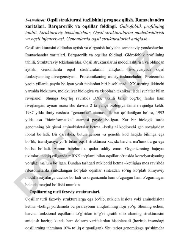 Oqsil strukturasi tuzilishini prognoz qilish va proteomika