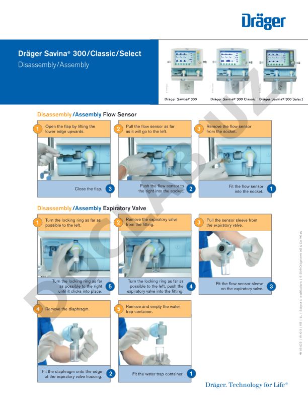 Dräger Savina 300/Classic/Select Flow Sensor and Expiratory Valve Disassembly/Assembly