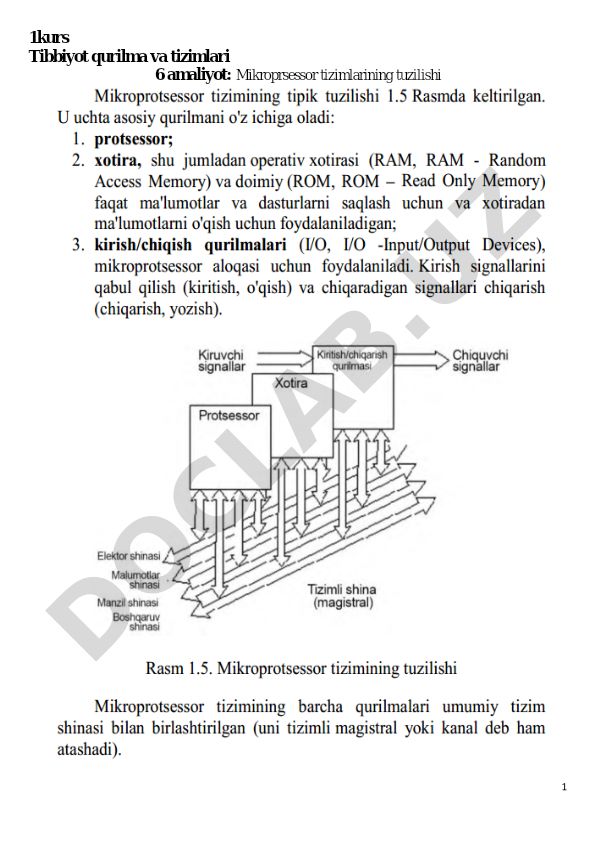 Mikroprsessor tizimlarining tuzilishi