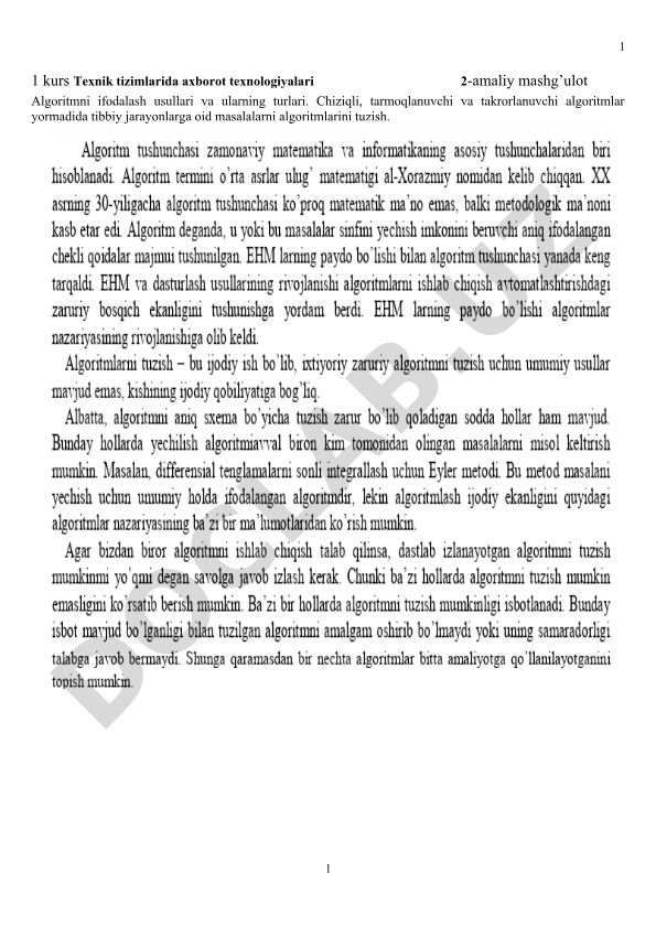 Algoritmni ifodalash usullari va turlari