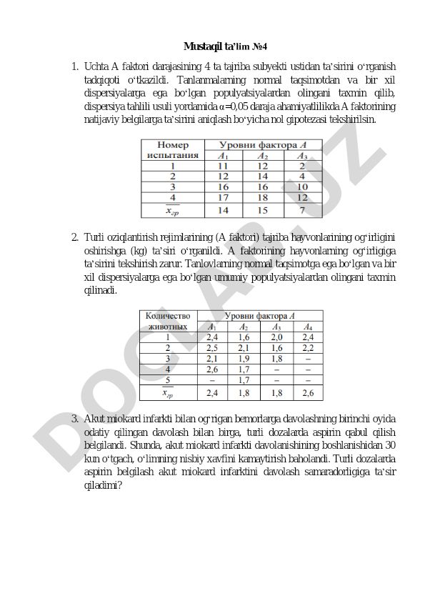Statistik tadqiqotlar va dispersiya tahlili