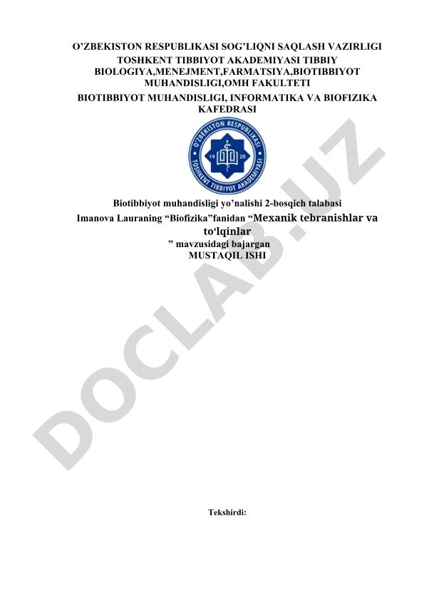 Mexanik tebranishlar va to‘lqinlar