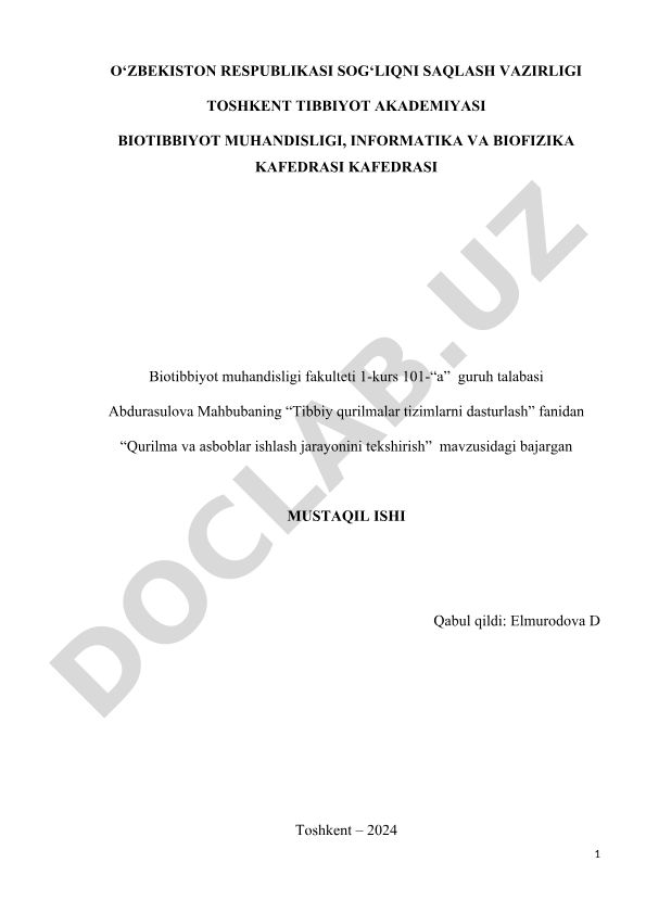 Qurilma va asboblar ishlash jarayonini tekshirish