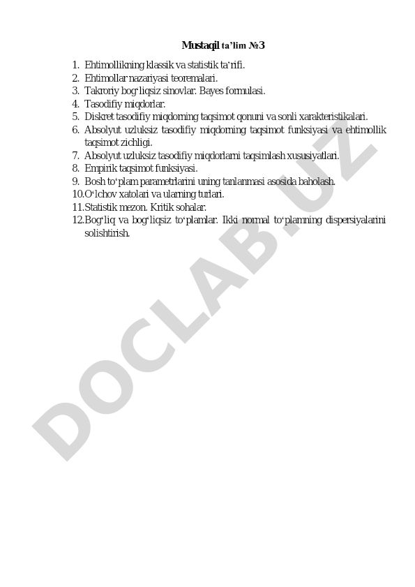 Ehtimollik nazariyasi va statistik tahlil
