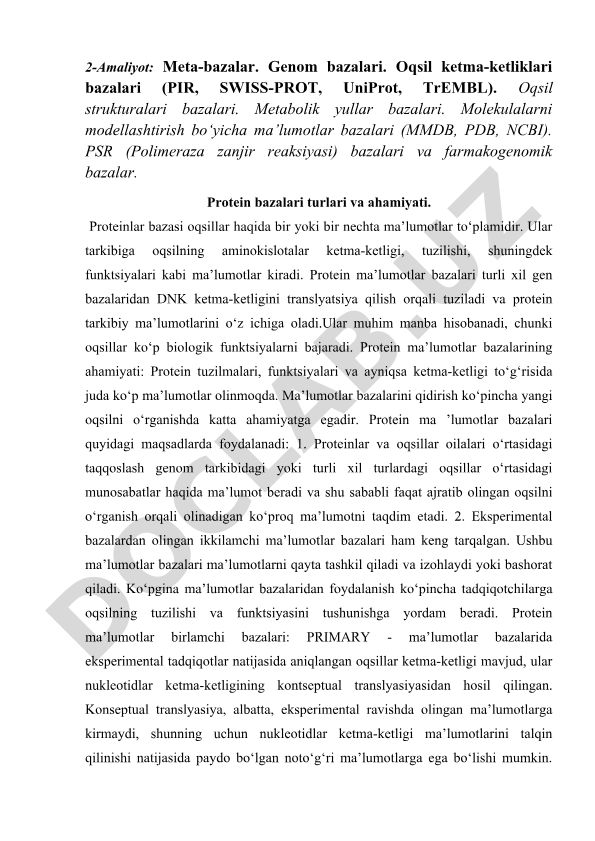 Meta-bazalar va protein ma'lumotlar bazalari turlari