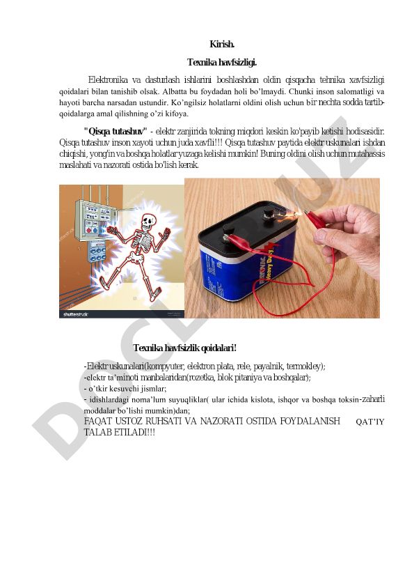 Texnika xavfsizligi qoidalari
