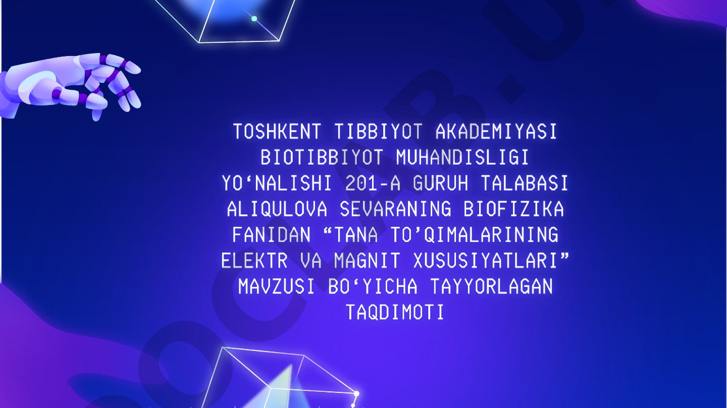 Elektr toki turlari va biologik to'qimalarning elektr o'tkazuvchanligi
