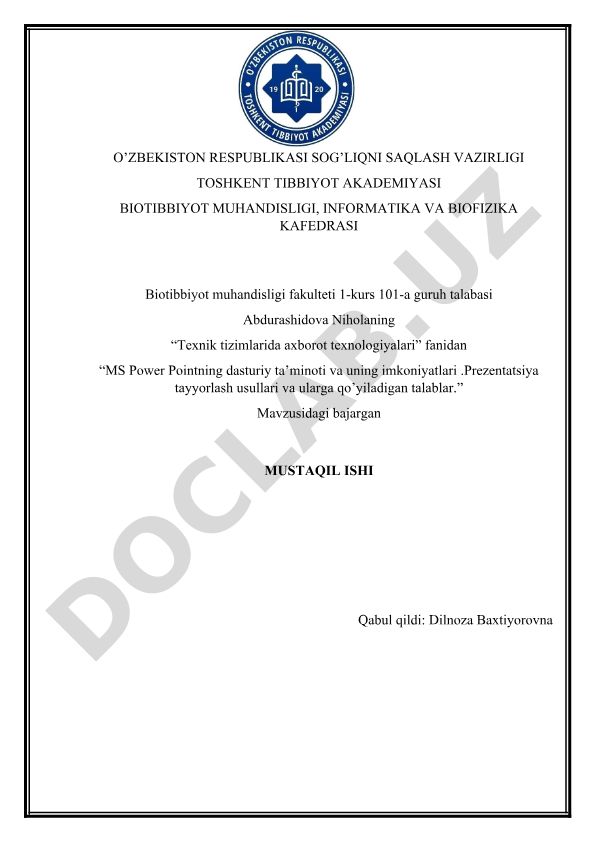 MS Power Point dasturiy ta'minoti va prezentatsiya tayyorlash usullari