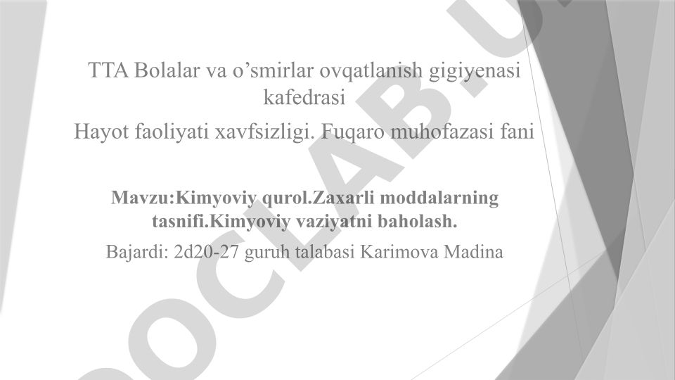 Kimyoviy qurol va zaxarli moddalarning tasnifi